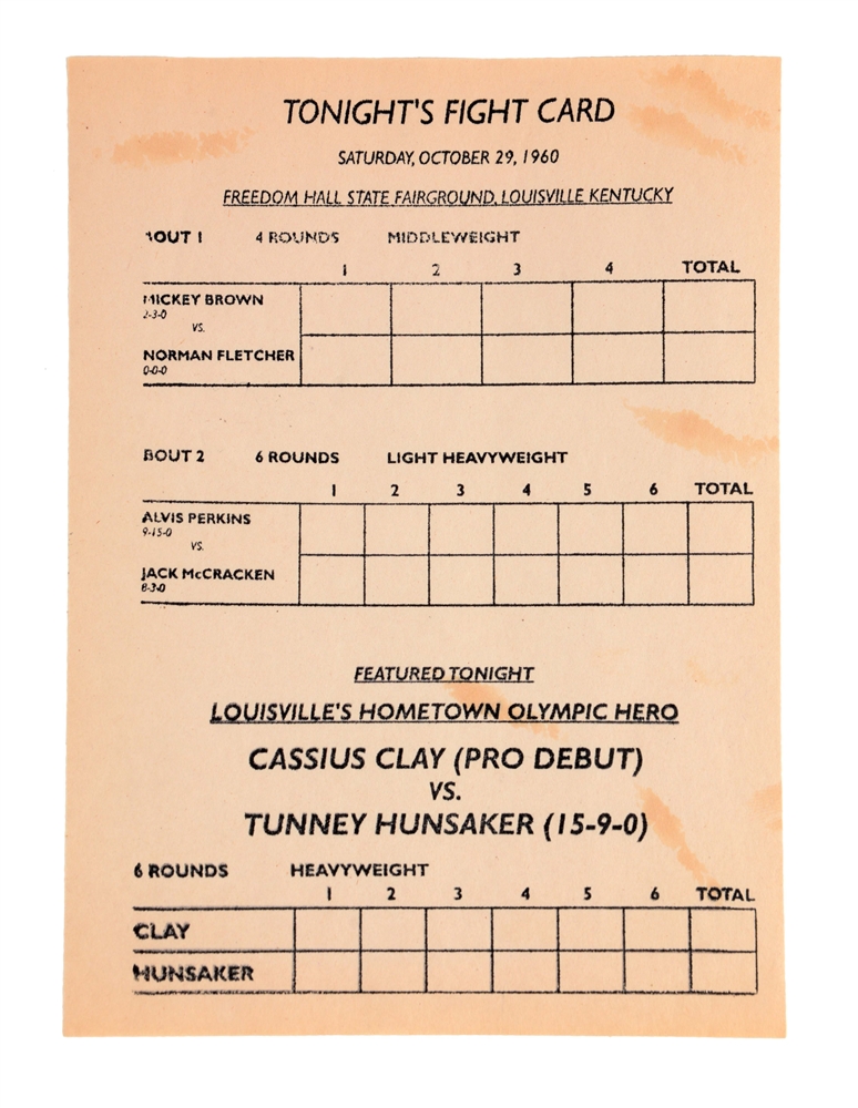 1960 CASSIUS CLAY VS TUNNEY HUNSAKER PROGRAM 1ST PROFESSIONAL FIGHT.