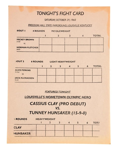 1960 CASSIUS CLAY VS TUNNEY HUNSAKER PROGRAM 1ST PROFESSIONAL FIGHT.
