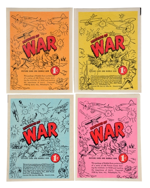 LOT OF 4: UNUSED HORRORS OF WAR WRAPPERS.