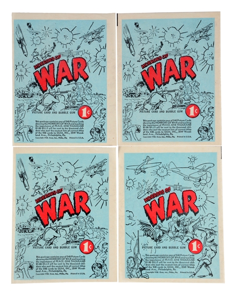 LOT OF 6: UNUSED HORRORS OF WAR WRAPPERS & ADVERTISING PAMPHLETS.