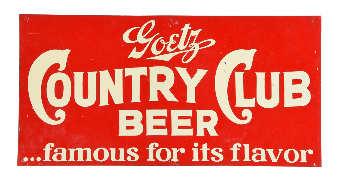 GOETZ COUNTRY CLUB BEER TIN SIGN. 