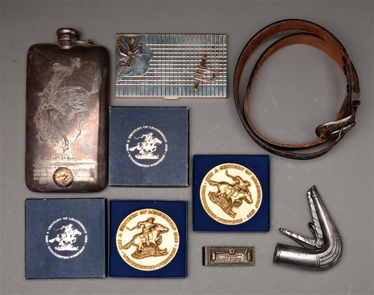 LOT OF 5: INTERESTING PERIOD SILVER MILITARY & WESTERN ITEMS.