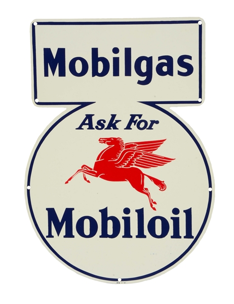 ASK FOR MOBILGAS & MOBILOIL TIN SIGN WITH PEGASUS GRAPHIC. 