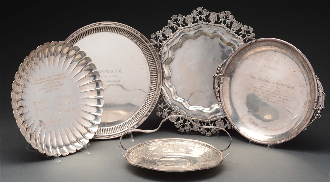 5 STERLING PLATES & TRAYS.
