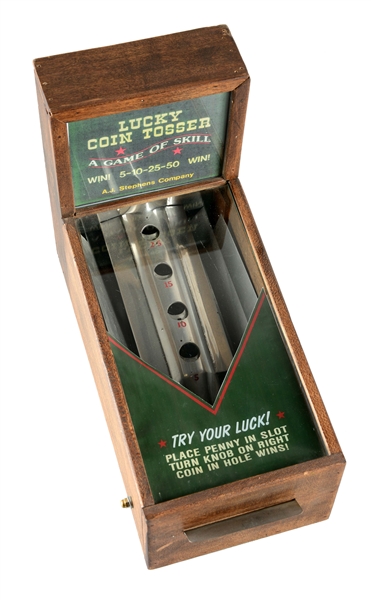 1¢ A.J. STEPHENS CO. LUCKY COIN TOSSER COUNTERTOP ARCADE GAME.