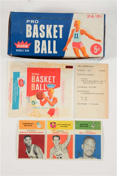 1961 FLEER BASKETBALL ARCHIVE COLLECTION NEAR SET WITH DISPLAY BOX.