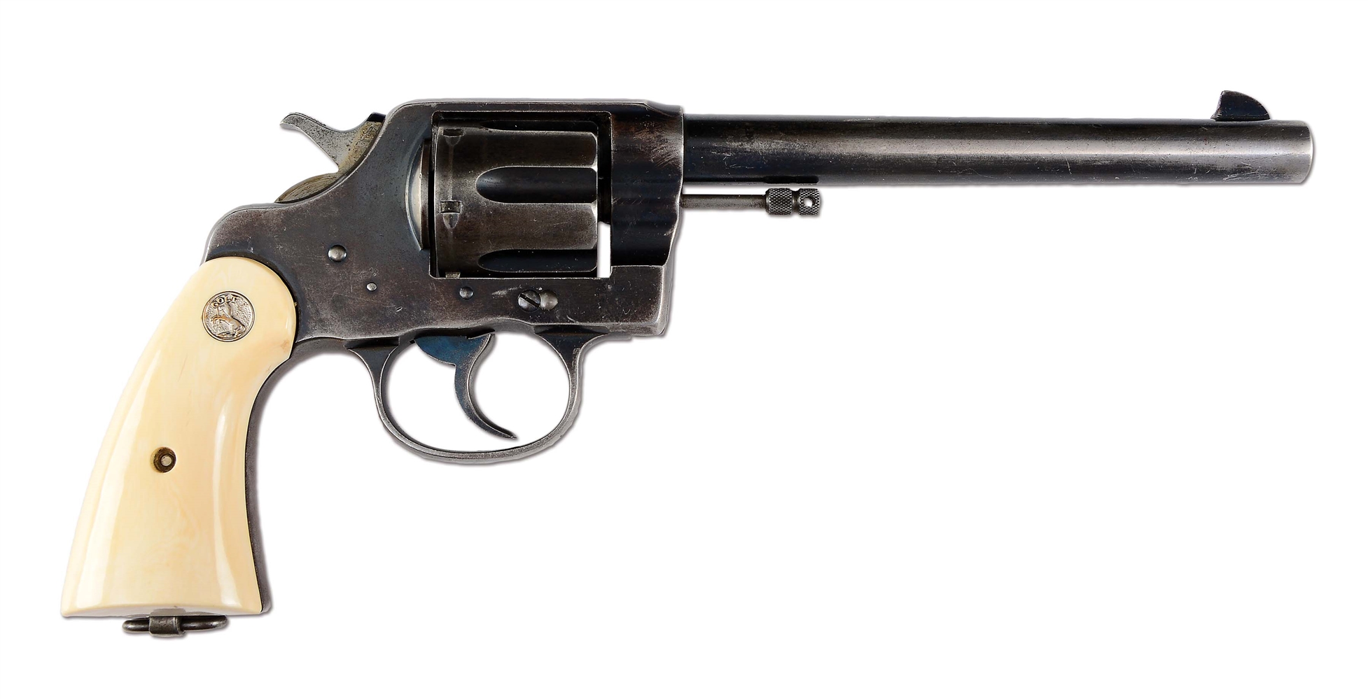 (C) EARLY COLT NEW SERVICE DOUBLE ACTION REVOLVER WITH IVORY GRIPS (1907).