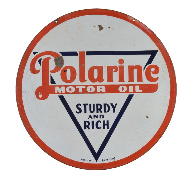 STANDARD POLARINE MOTOR OIL STURDY & RICH PORCELAIN SIGN.