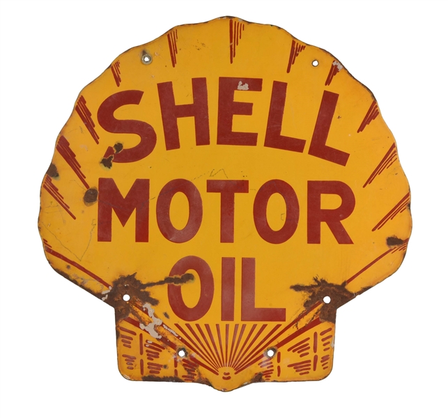 SHELL MOTOR OIL PORCELAIN CLAMSHELL SIGN.