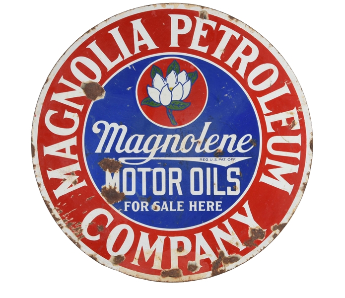 MAGNOLIA PETROLEUM & MAGNOLINE MOTOR OILS PORCELAIN SIGN.