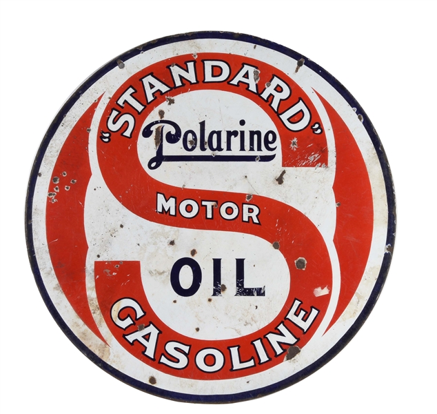 STANDARD OIL OF NEW JERSEY & POLARINE MOTOR OIL PORCELAIN SIGN.