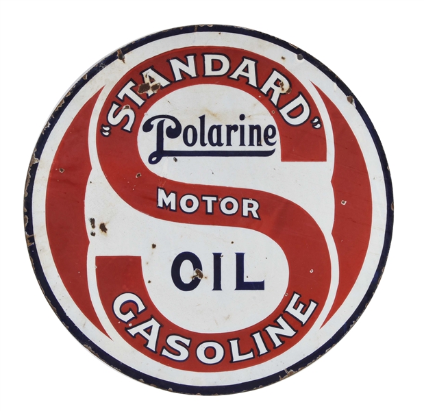 STANDARD MOTOR GASOLINE & POLARINE OIL PORCELAIN SIGN.