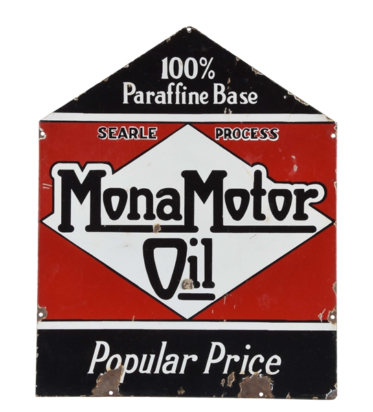 MONA MOTOR OIL PORCELAIN CURB SIGN.