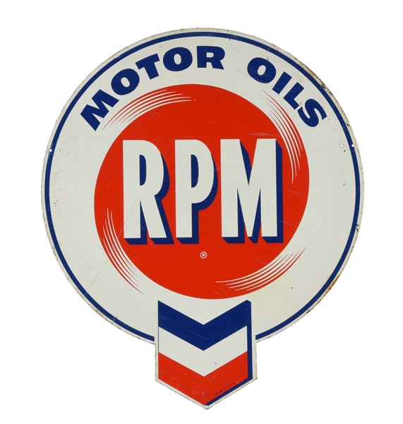 STANDARD RPM MOTOR OILS DIE CUT TIN SIGN.