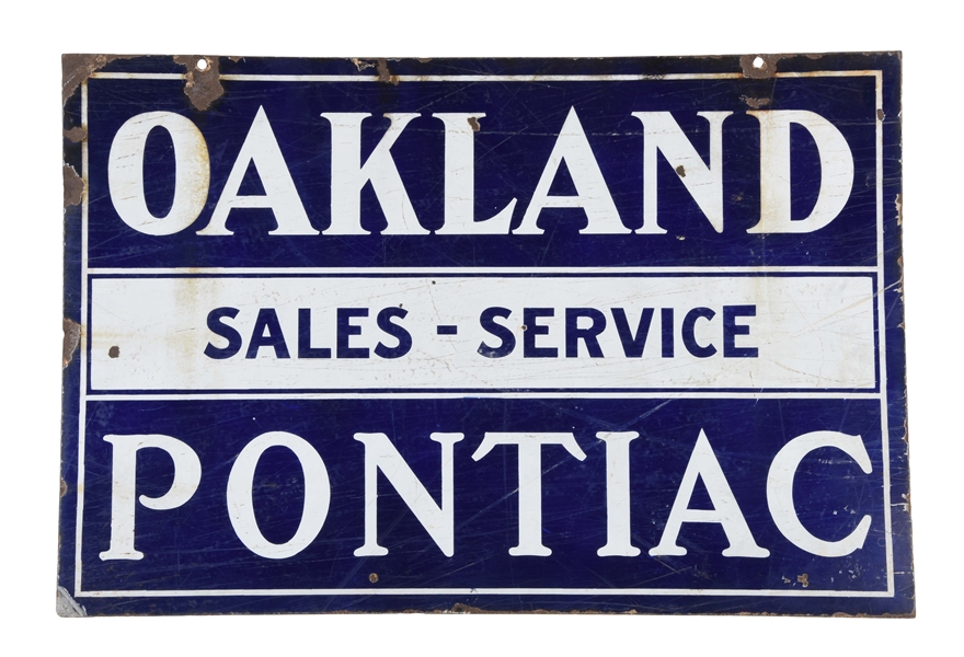 OAKLAND & PONTIAC SALES & SERVICE PORCELAIN SIGN.