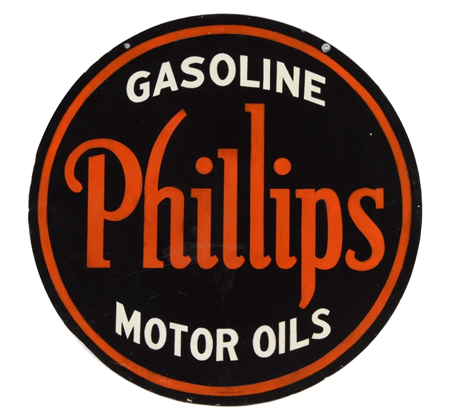 PHILLIPS 66 GASOLINE & MOTOR OILS RESTORED PORCELAIN SIGN.