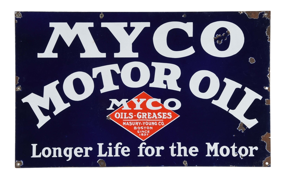 MYCO MOTOR OILS & GREASES PORCELAIN SIGN.