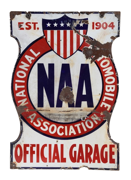 NATIONAL AUTOMOBILE ASSOCIATION OFFICIAL GARAGE PORCELAIN SIGN.