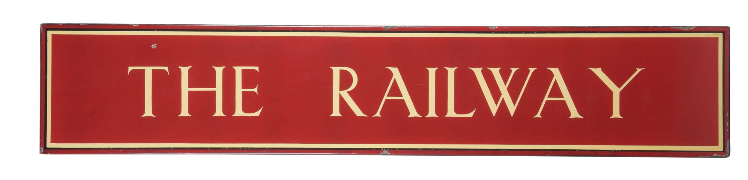 THE RAILWAY SELF FRAMED PORCELAIN STRIP SIGN.