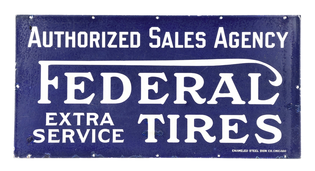 FEDERAL TIRES AUTHORIZED SALES AGENCY PORCELAIN SIGN.