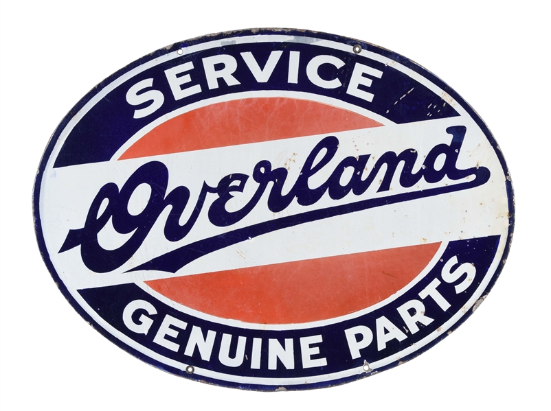 OVERLAND SERVICE & GENUINE PARTS PORCELAIN SIGN. 