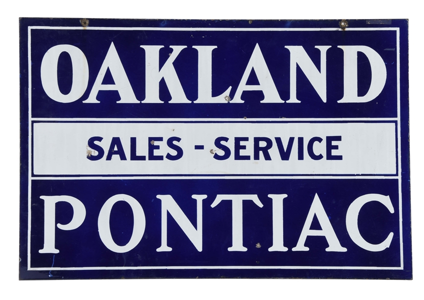 OAKLAND PONTIAC SALES & SERVICE PORCELAIN SIGN.