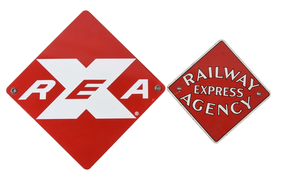 LOT OF 2: RAILWAY EXPRESS PORCELAIN SIGNS.