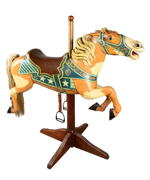 ORIGINAL CARVED CAROUSEL HORSE ON STAND.