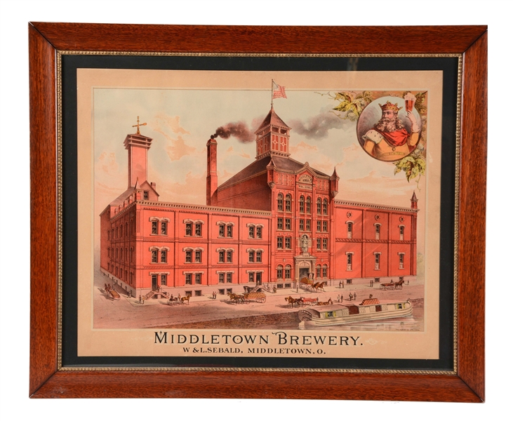 MIDDLETOWN OHIO BREWERY PAPER LITHO ADVERTISING SIGN. 