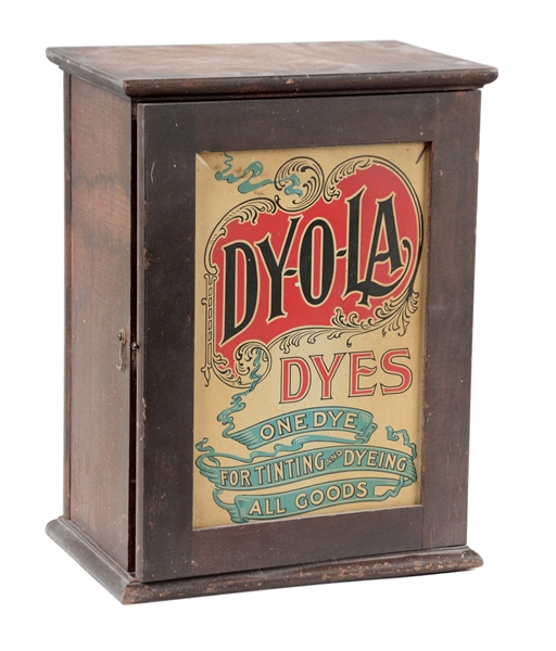 DY-O-LA DYES WOODEN DISPLAY CABINET. 