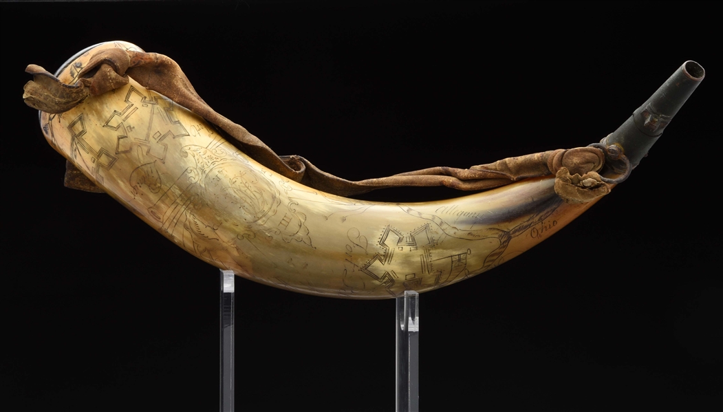"AR" ENGRAVED 14TH REGIMENT FORT PITT, FORT LIGONIER AND FORT BEFORD POWDER HORN ATTRIBUTED TO JOHN SMALL.