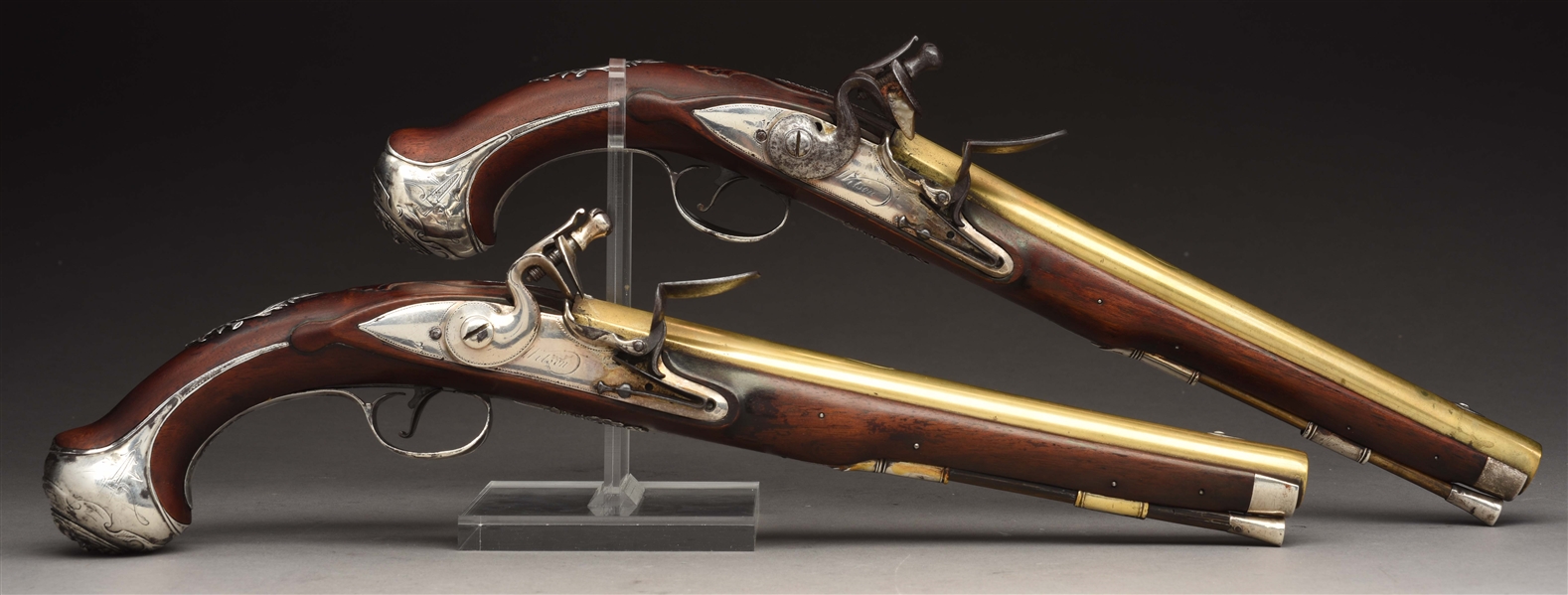 (A) GENERAL "MAD" ANTHONY WAYNES DOCUMENTED SILVER-MOUNTED FLINTLOCK PISTOLS BY WILSON, GIVEN TO HIM BY CAPTAIN PATRICK CARR.