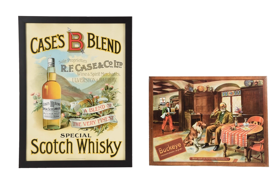 LOT OF 2: BUCKEYE BEER & CASESS BLEND WHISKY SIGNS. 