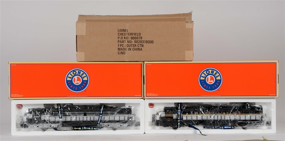 LOT OF 3: LIONEL LOCOMOTIVES TRAIN CARS IN BOXES.