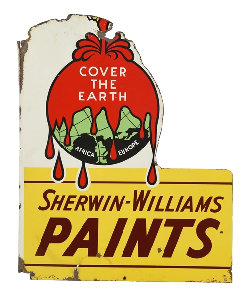SHERWIN WILLIAMS PAINTS LARGE PORCELAIN FLANGE SIGN. 