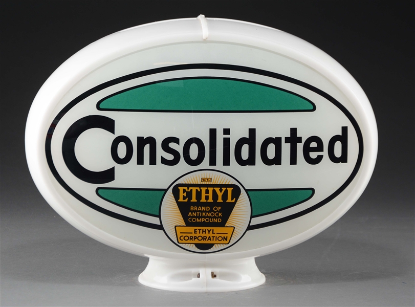 CONSOLIDATED ETHYL GASOLINE COMPLETE OVAL GLOBE. 
