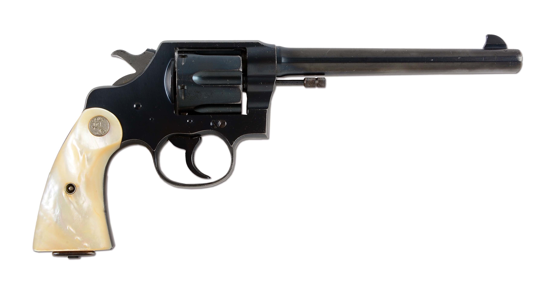 (C) HIGH CONDITION COLT NEW SERVICE DOUBLE ACTION REVOLVER WITH SILVER MEDALLION PEARL GRIPS (1930).