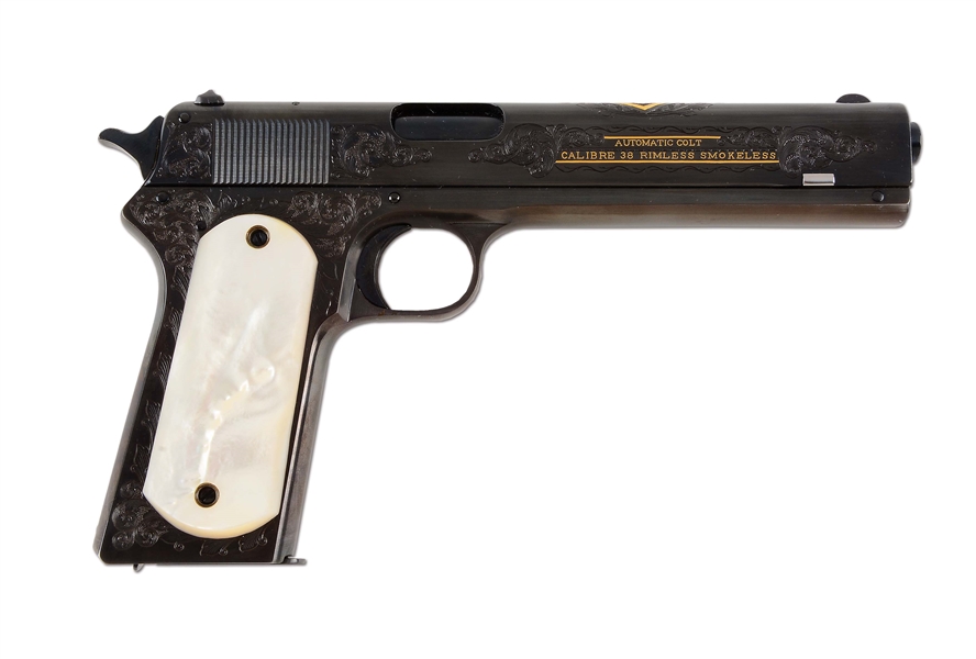(C) GOLD INLAID & ENGRAVED COLT MODEL 1902 MILITARY SEMI-AUTOMATIC PISTOL WITH PEARLS (1916).
