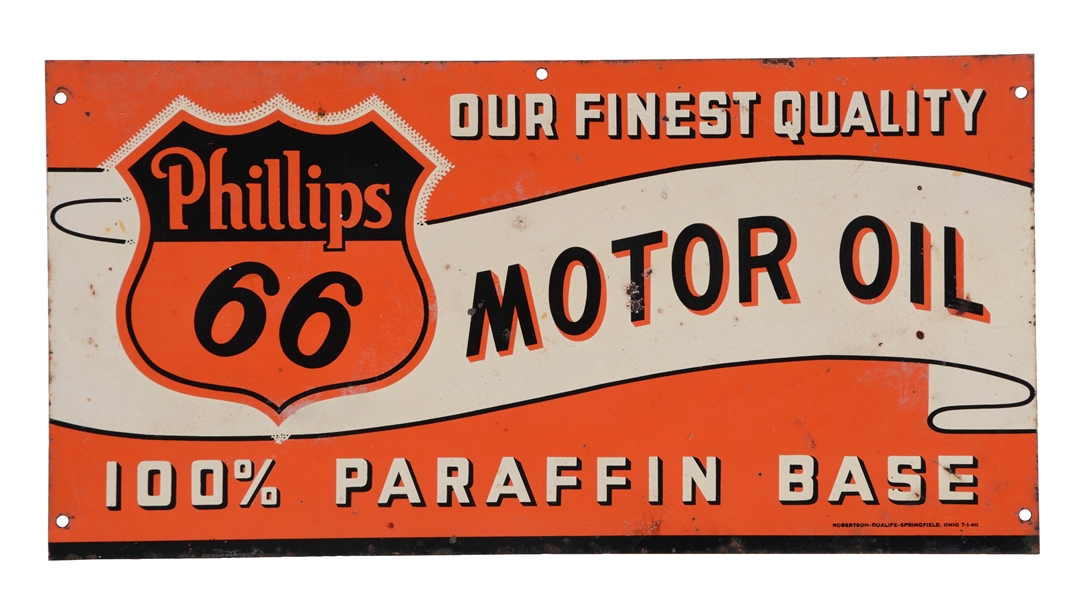PHILLIPS 66 MOTOR OIL TIN RACK SIGN WITH SHIELD GRAPHIC.