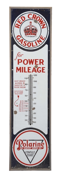 RED CROWN GASOLINE PORCELAIN THERMOMETER.