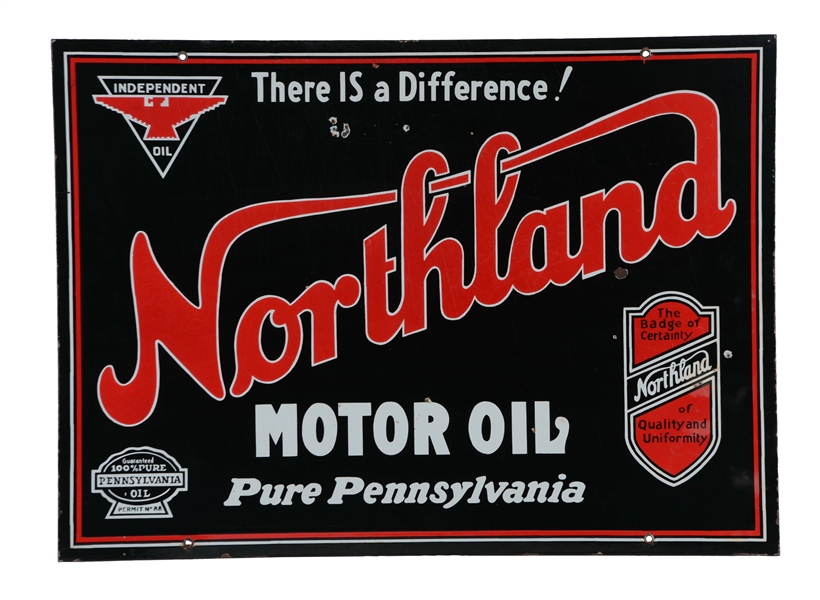 NORTHLAND INDEPENDENT MOTOR OIL PORCELAIN SIGN.