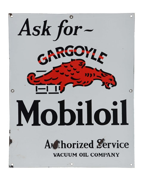 ASK FOR GARGOYLE MOBILOIL AUTHORIZED SERVICE PORCELAIN CABINET SIGN.