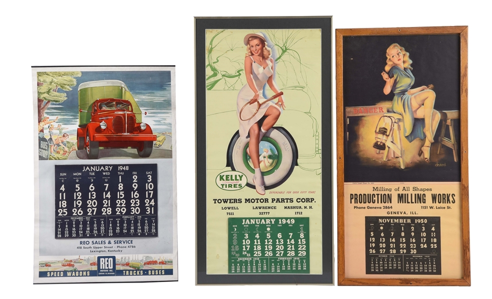 LOT OF 3: 1948,1949 & 1950 GRAPHIC ADVERTISING CALENDARS. 