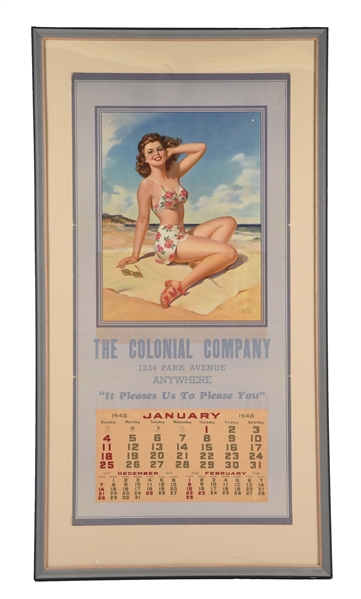 THE COLONIAL COMPANY FRAMED 1948 GRAPHIC CALENDAR. 