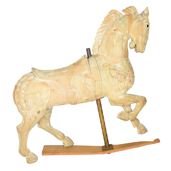 CARVED WOODEN CAROUSEL HORSE.