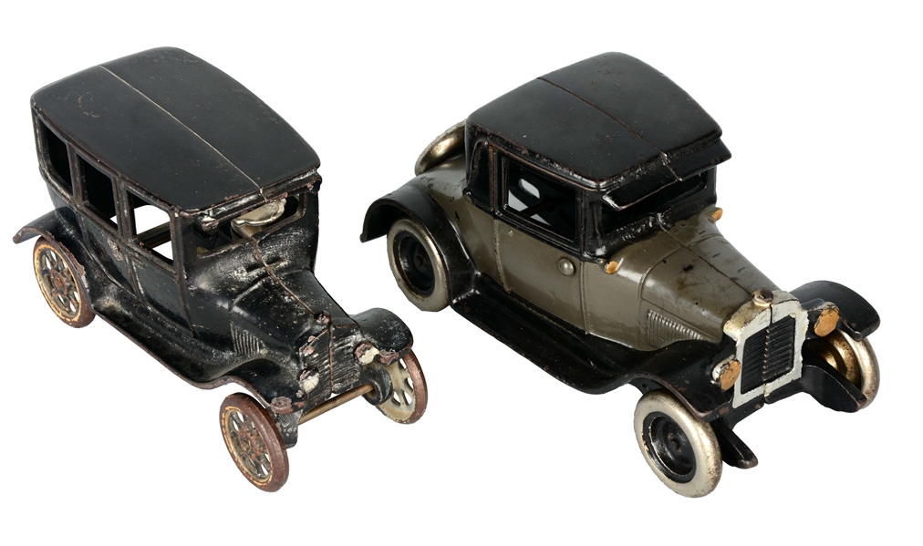 LOT OF 2: CAST IRON TOY CARS. 