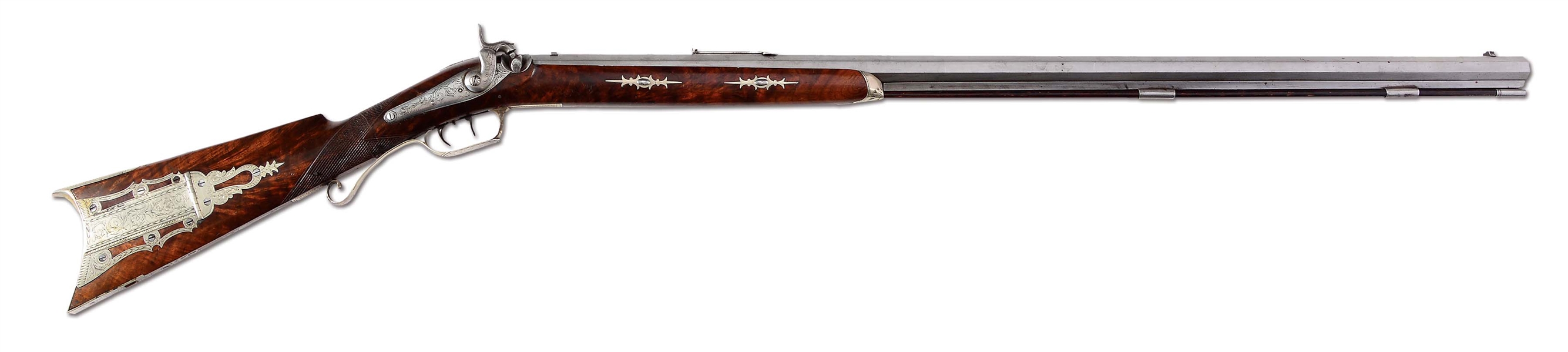(A) EXCEPTIONALLY FINE AND RARE PERCUSSION SILVER MOUNTED DERINGER RIFLE OWNED BY EDWIN FORREST.