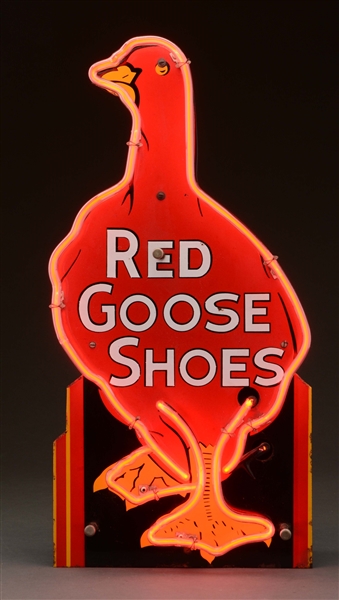 RED GOOSE SHOES DIECUT PORCELAIN NEON SIGN.