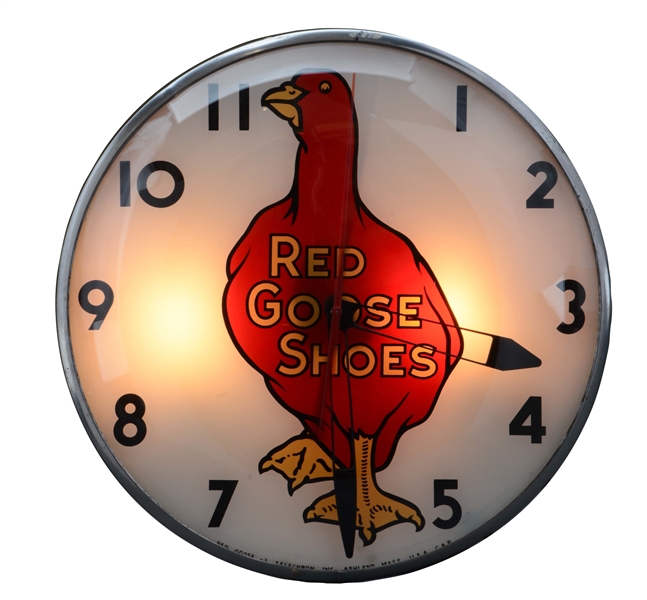 RED GOOSE SHOES TELECHRON GLASS FACE LIGHT UP CLOCK.
