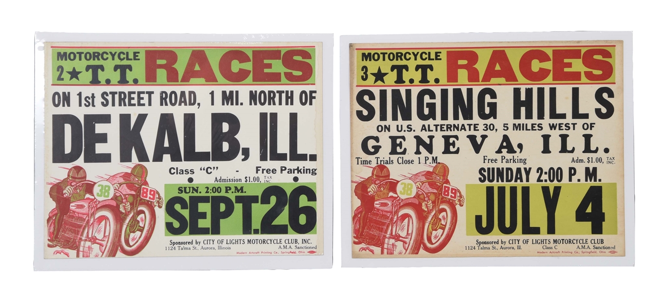 LOT OF 2: MOTORCYCLE RACING PAPER POSTERS W/ MOTORCYCLE GRAPHIC. 